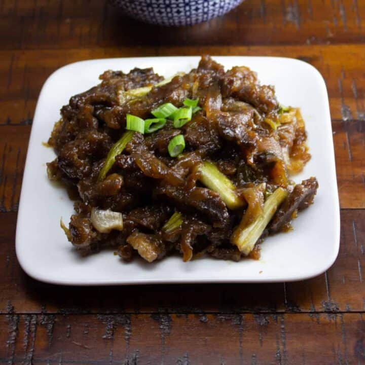 mongolian beef on a plate