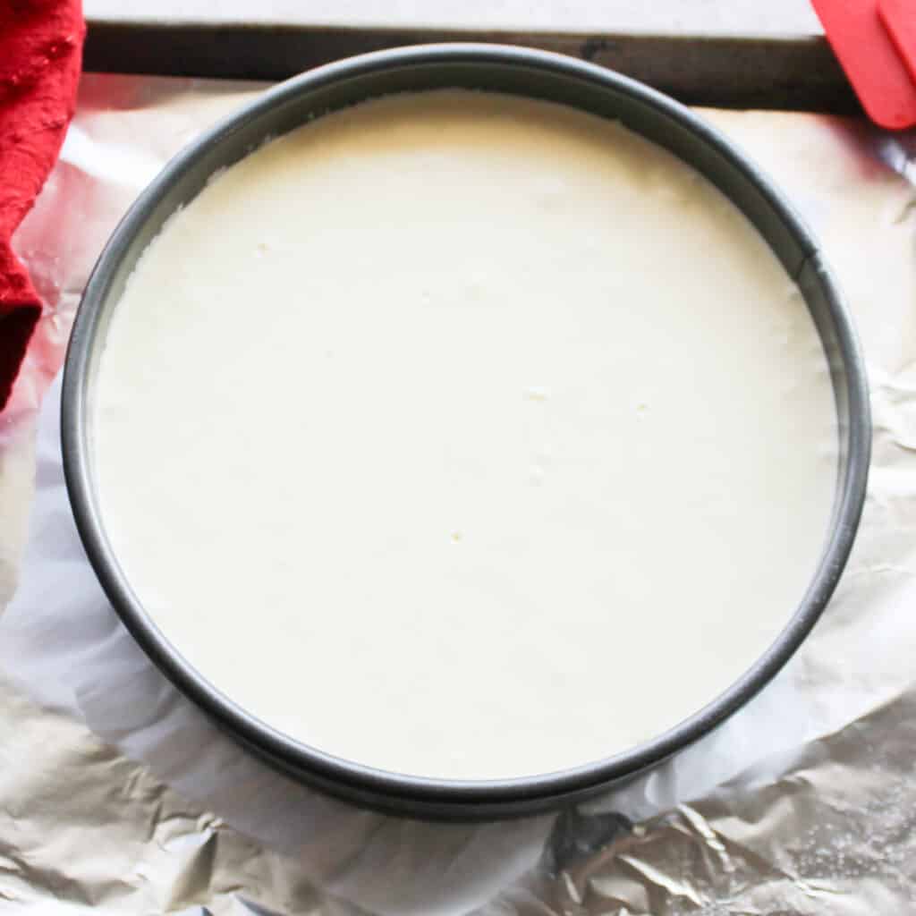 gluten free passover cheesecake pour the batter