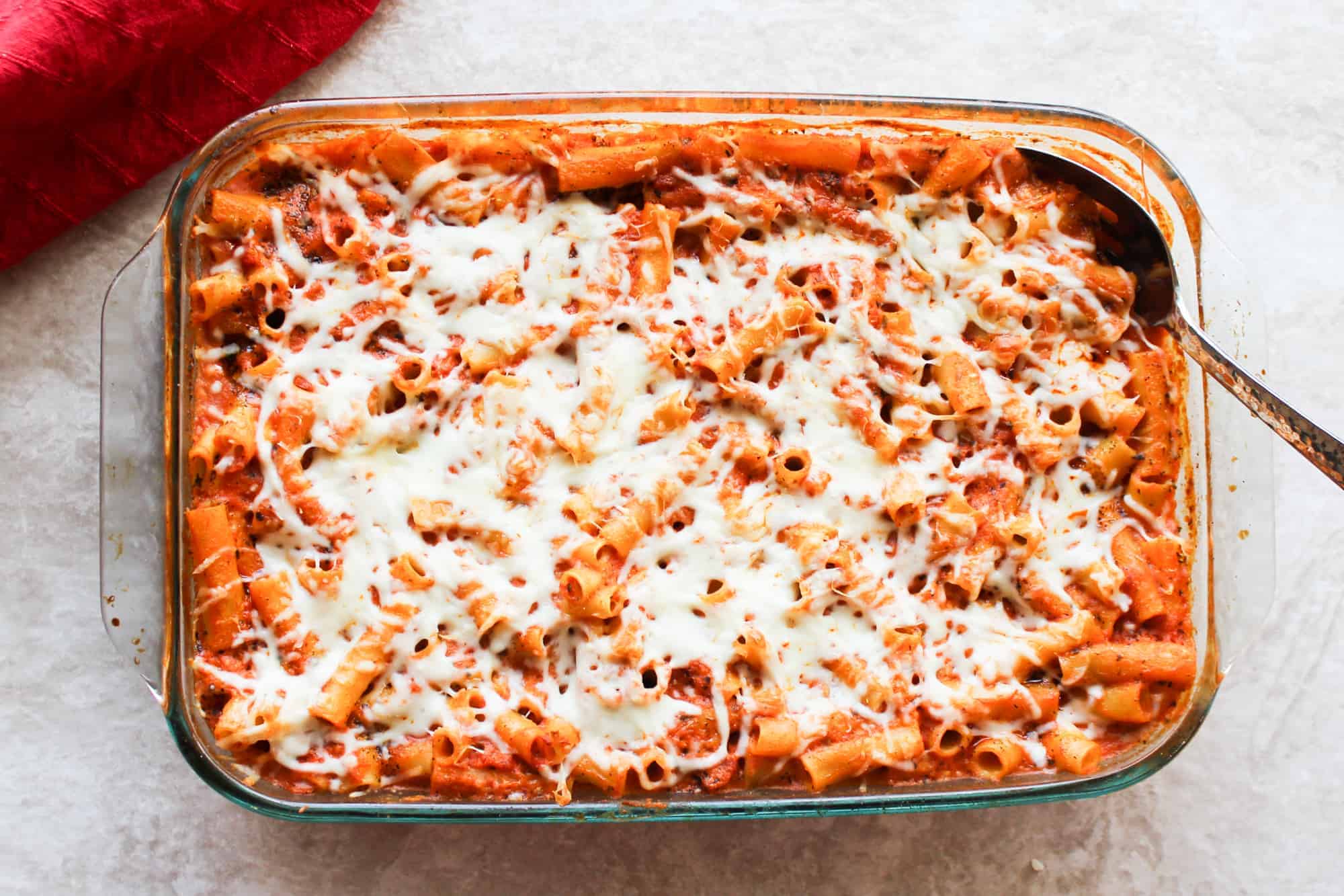 baked ziti in a pan