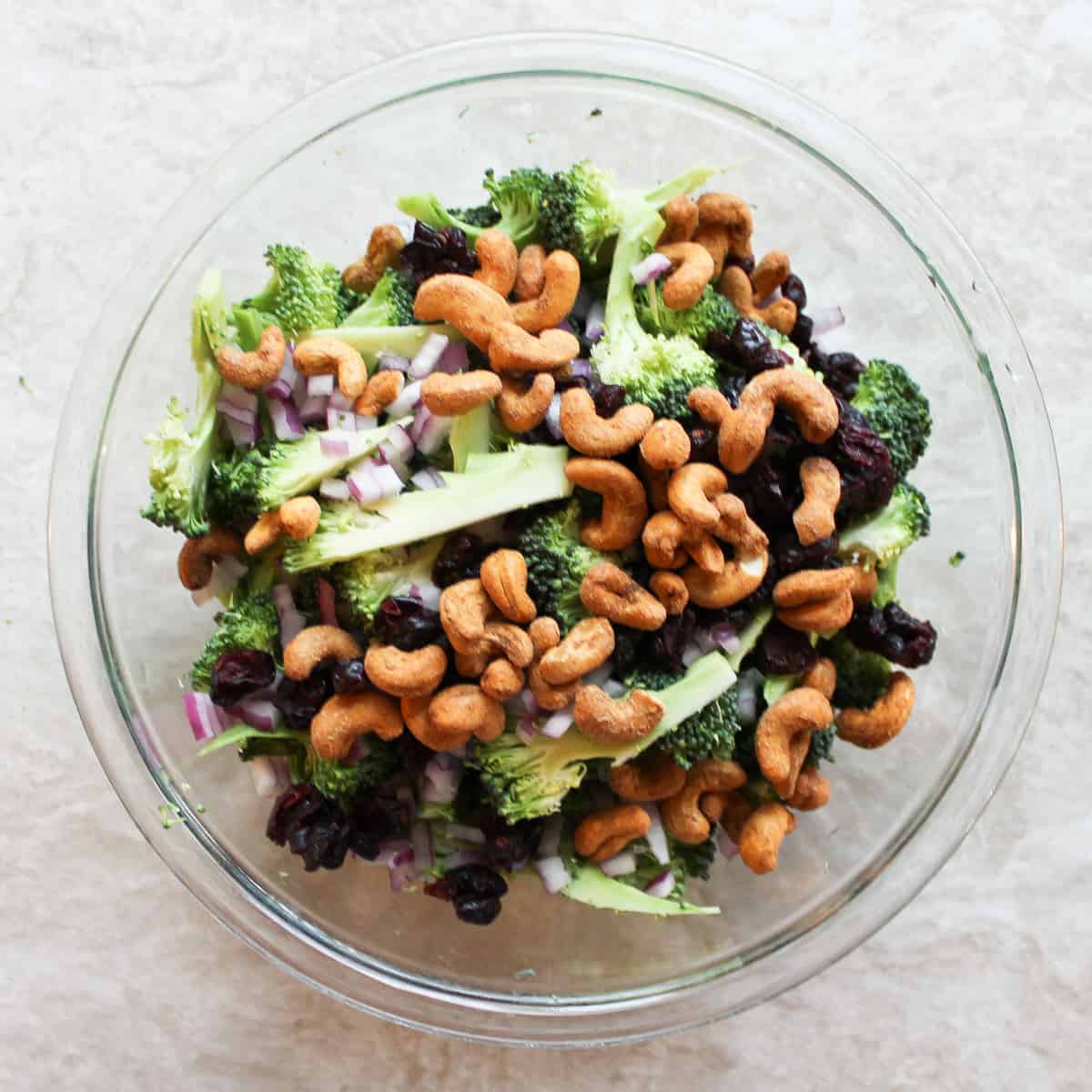 broccoli salad with craisins cashews and red onions