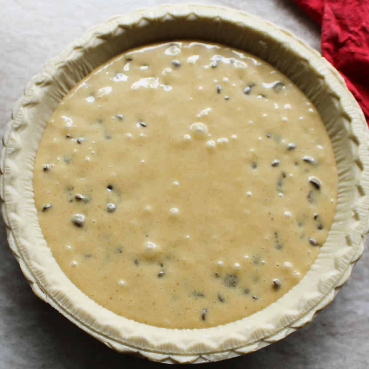 stir in chocolate chips and pour into crust