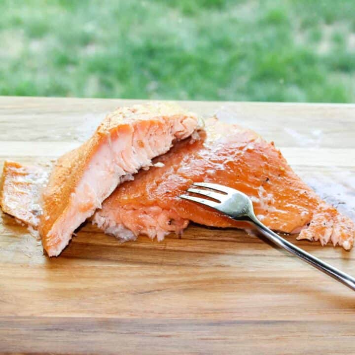 smoked salmon with a fork