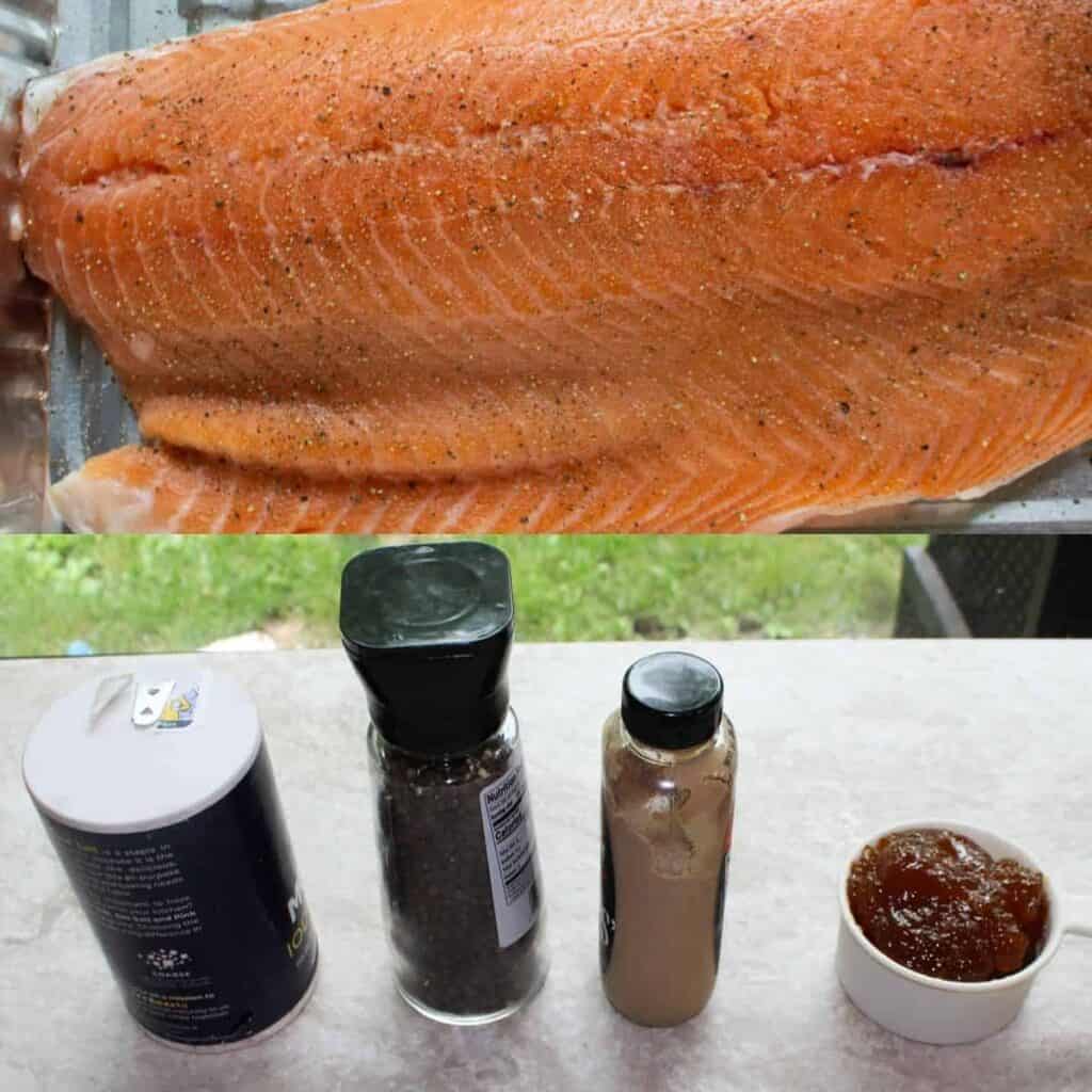 ingredients for easy oven baked salmon with apricot glaze