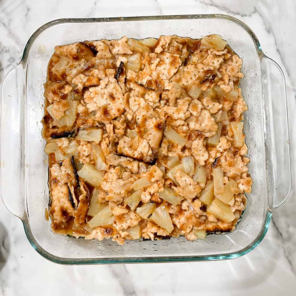 put kugel into pregreased dish