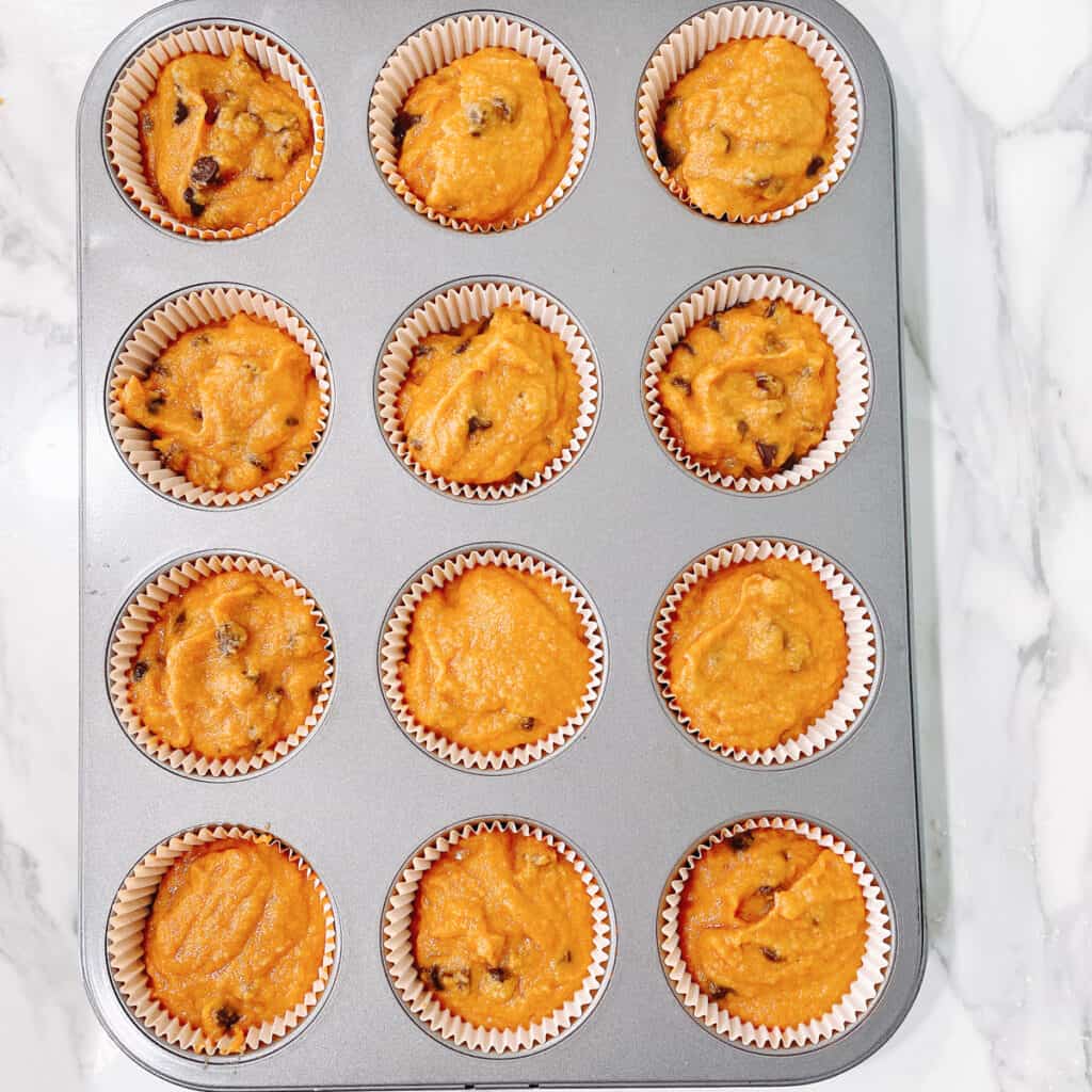 pour batter into muffin tins
